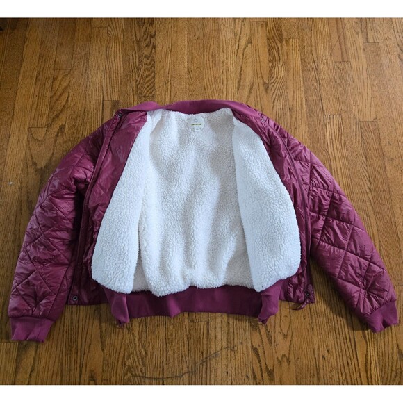 Offline By Aerie Magenta Sherpa Lined Button Up Puffer Coat Size Large - Picture 3 of 10